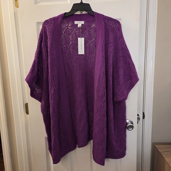 Liz Claiborne Sweaters - Liz Claiborne sz 4X ss open knit & front cardigan sweater NWT purple lightweight